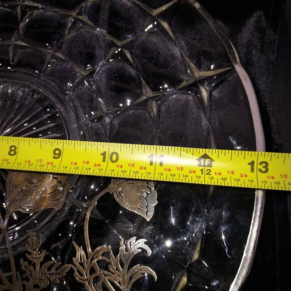 Cake Plate Flanders Clear Sterling Overlay Poppy Silver City Serving Platter 13" - Picture 4 of 10